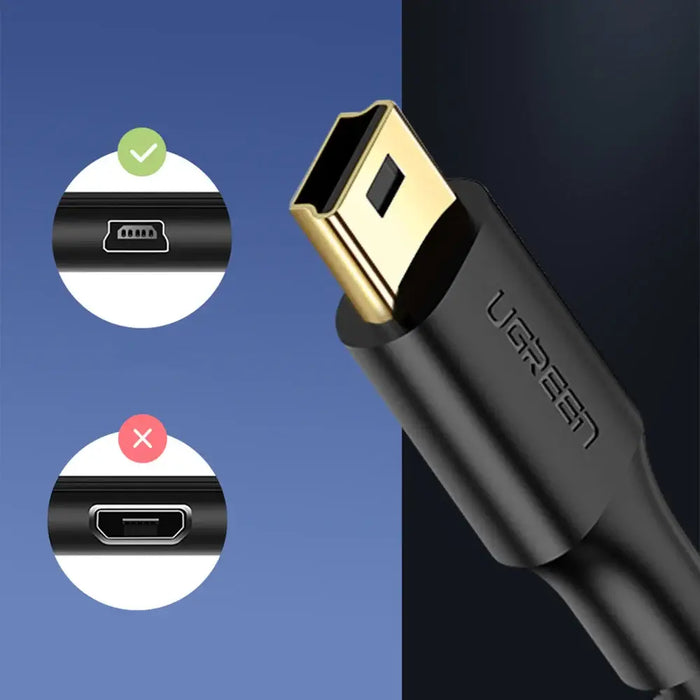 Ugreen 5 pin gold-plated USB cable - mini USB 0.25m black (US132) - Cell phone cables<<<HurtelXML