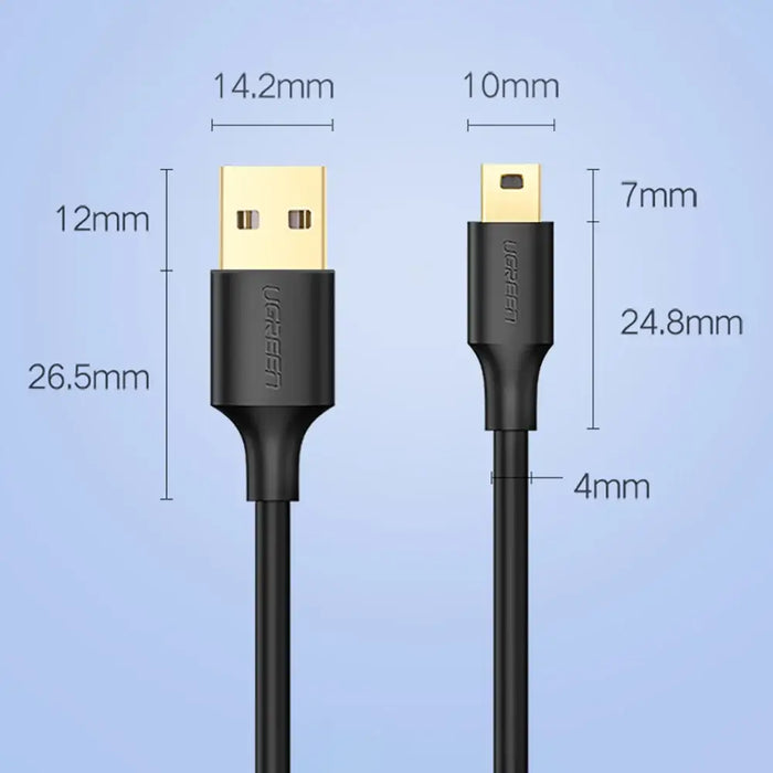 Ugreen 5 pin gold-plated USB cable - mini USB 0.5m black (US132) - Cell phone cables<<<HurtelXML