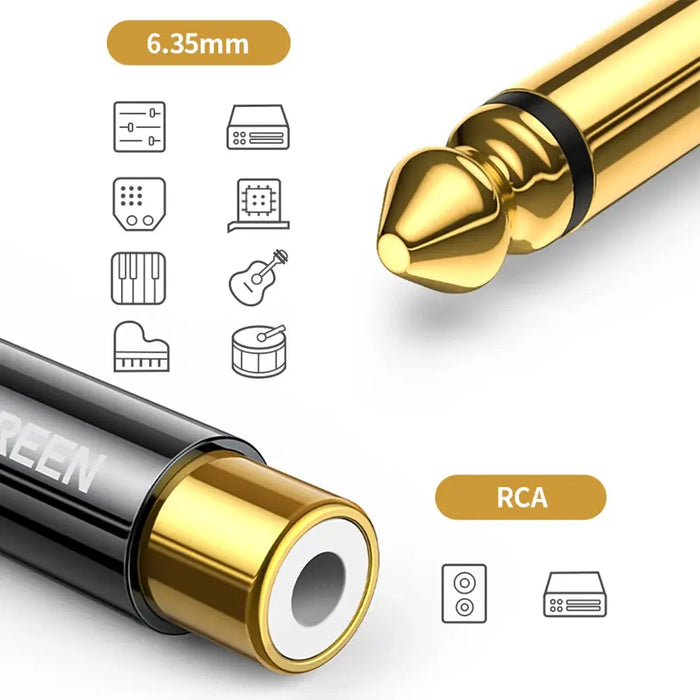 Ugreen 6.35mm jack adapter (male) to RCA (female) gold (AV169 80731) - Audio adapters<<<HurtelXML
