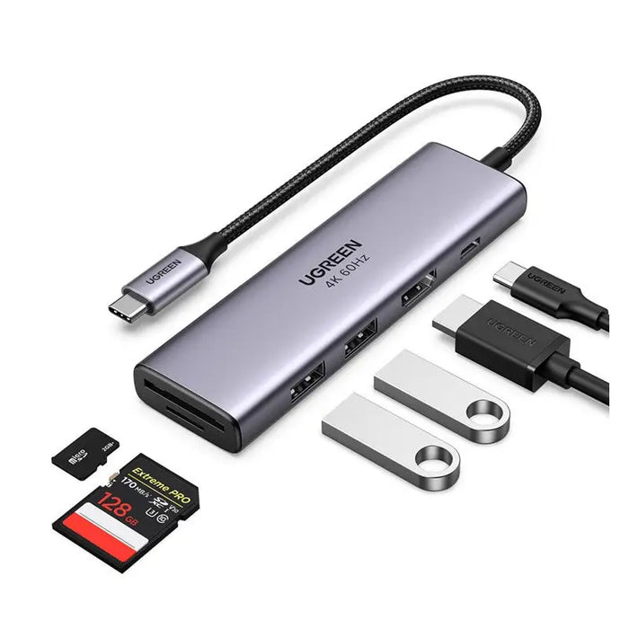 Ugreen 6in1 Multifunctional USB Type C HUB - 2x USB 3.2 Gen 1 / HDMI 4K 60Hz / SD and TF Card Reader / USB Type C PD