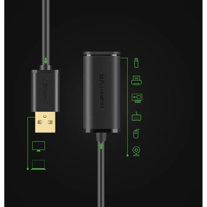 Ugreen active cable USB 2.0 extension cable 480 Mbps 5 m black (US121 10319) - Cell phone cables<<<HurtelXML