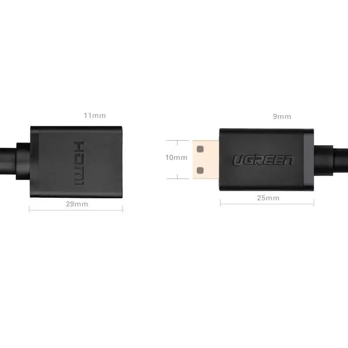 Ugreen adapter cable HDMI (female) - mini HDMI (male) 4K 60 Hz Ethernet HEC ARC audio 32 channels 22 cm black (20137)