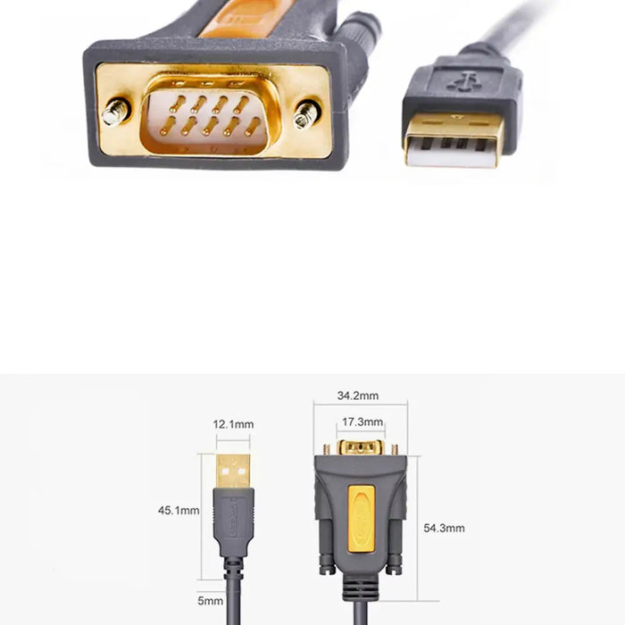 Ugreen adapter cable USB-A - DB9 RS-232 1.5m gray (CR104) - Cell phone cables<<<HurtelXML