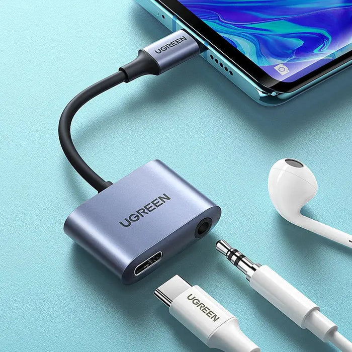 Ugreen audio adapter USB Type C (male) - USB Type C PD QC (female) + 3.5mm mini jack (female) gray (CM231) - USB