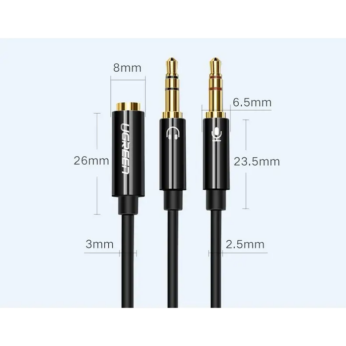 Ugreen AUX splitter cable 3.5 mm mini jack (female) - 2x 3.5 mm mini jack (male - microphone and headphones) black