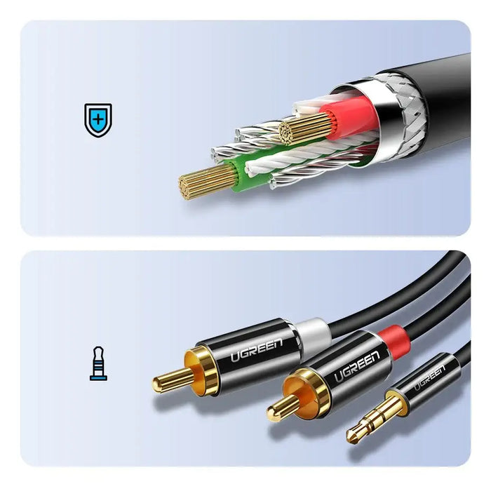 Ugreen AV116 10590 audio mini jack cable 3.5 mm (male) / 2RCA (male) 3m - black - Audio cables<<<HurtelXML