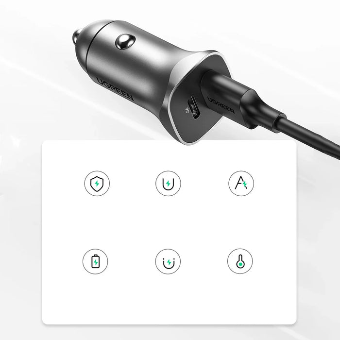 Ugreen Car Charger USB Type C / USB 24W Power Delivery Quick Charge Gray (30780) - Cell phone USB charger<<<HurtelXML