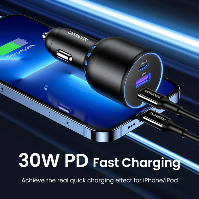 Ugreen CD293 car charger 2x USB-C PD and 1x USB-A 130W - black - Cell phone USB charger<<<HurtelXML
