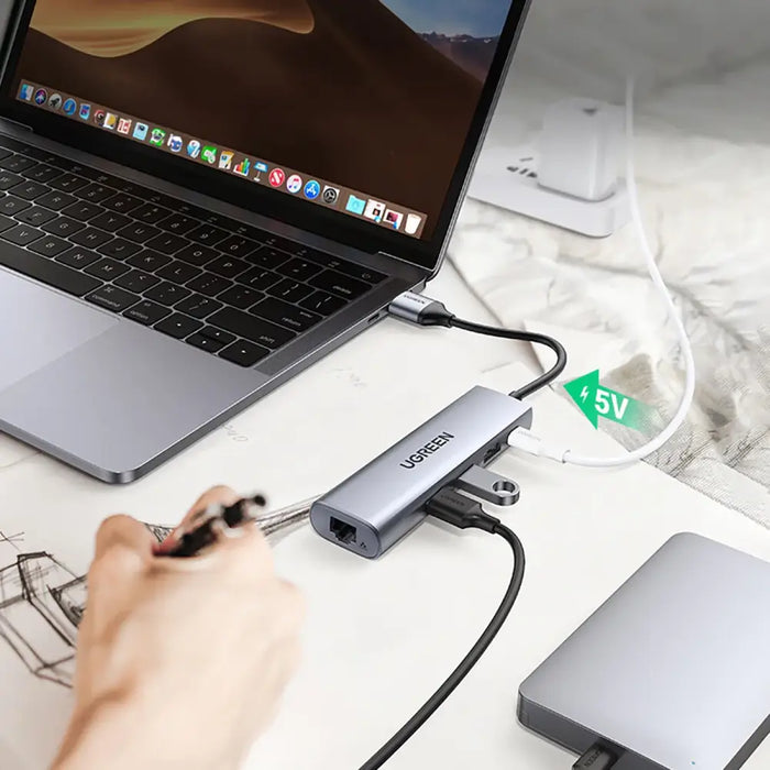Ugreen CM266 60812 5in1 USB-A 3.0 - RJ45 / 3x USB-A 3.0 / micro USB adapter - gray - USB hubs<<<HurtelXML
