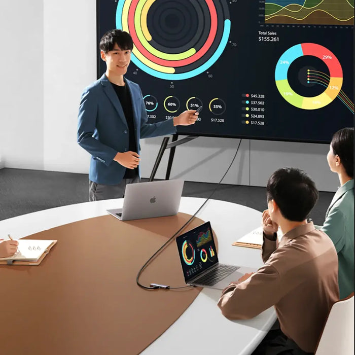 Ugreen CM498 15600 USB-C Adapter - 3x USB-A 3.0 / HDMI / VGA / RJ45 / SD / TF Card Reader / USB-C PD - Gray - USB