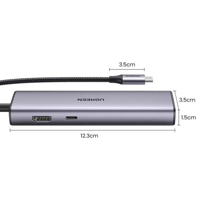 Ugreen CM512 90568 USB-C Adapter - 2x USB-A 3.0 / HDMI / RJ45 / SD and TF Card Reader / USB-C PD 100W - Gray - USB