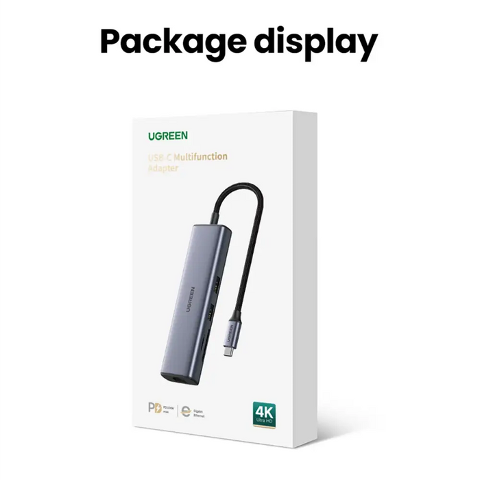 Ugreen CM512 90568 USB-C Adapter - 2x USB-A 3.0 / HDMI / RJ45 / SD and TF Card Reader / USB-C PD 100W - Gray - USB