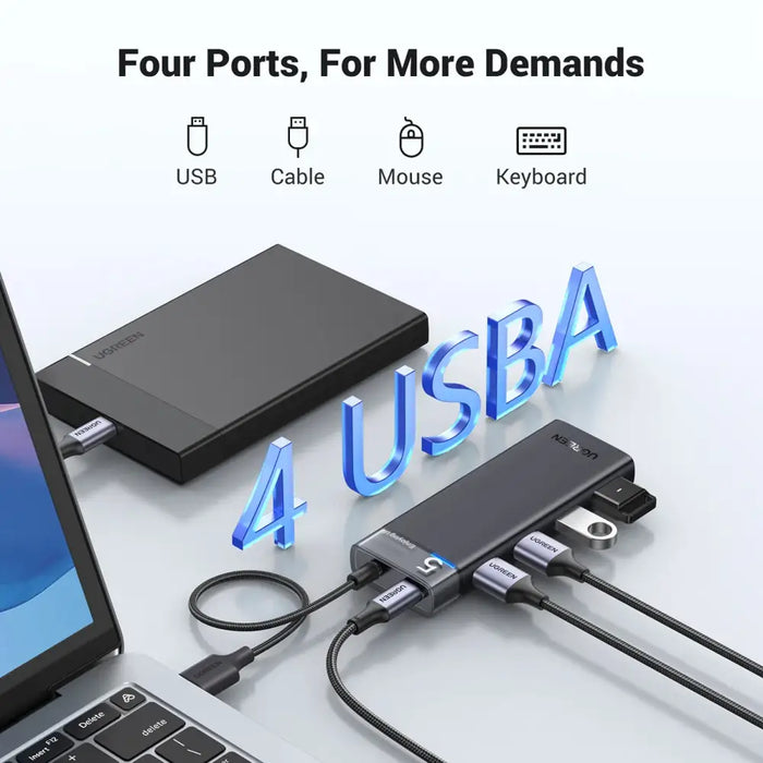 Ugreen CM653 HUB with 4 USB-A ports and USB-A power cable - black - USB hubs<<<HurtelXML