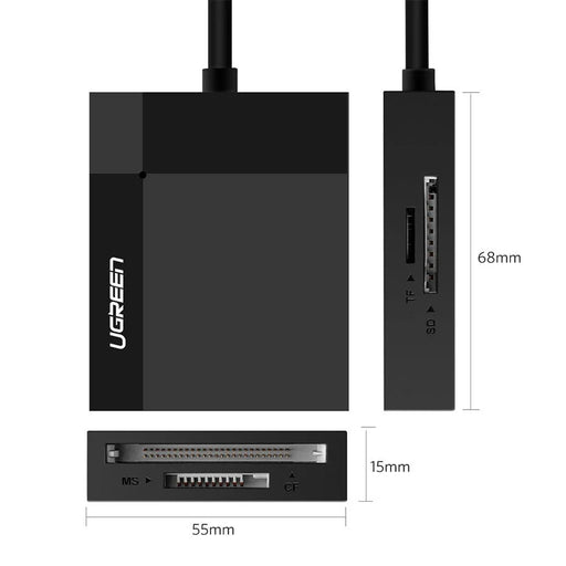 Ugreen CR125 30231 SD / micro SD / CF / MS memory card reader with 1m USB 3.0 cable - black - Flash card