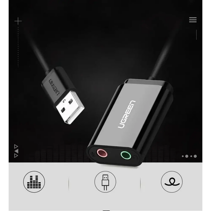 Ugreen external sound card music adapter USB - 3.5 mm mini jack 15cm black (30724) - Audio