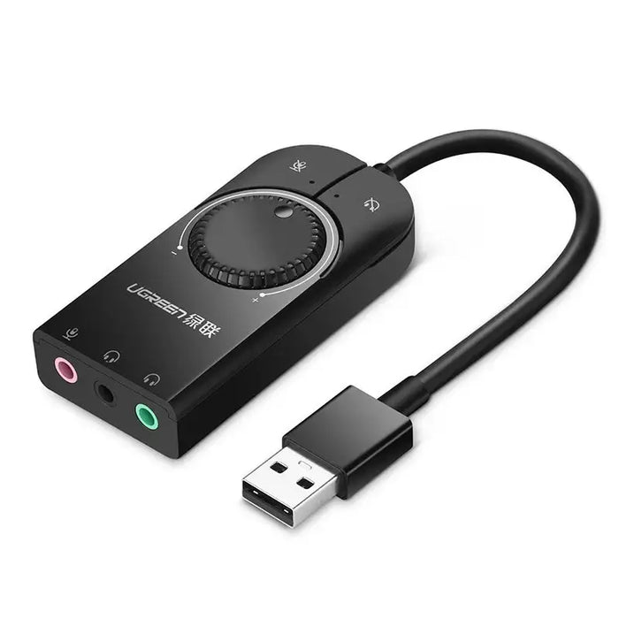 Ugreen external sound card music adapter USB - 3.5 mm mini jack with volume control 15 cm black (40964) - USB