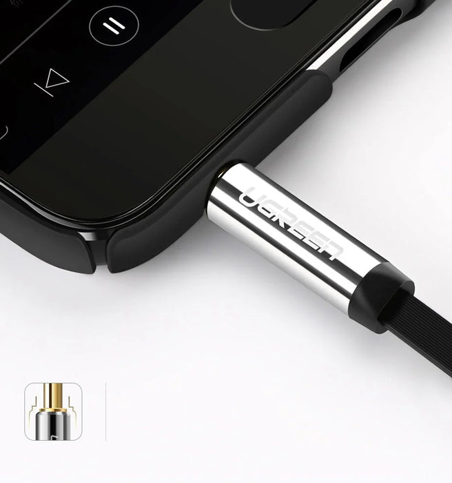 Ugreen flat cable AUX audio cable 3.5 mm mini jack 3m silver (10728) - Audio cables<<<HurtelXML