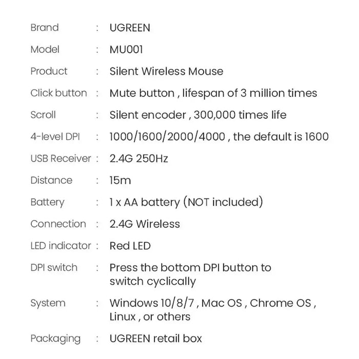Ugreen handy wireless mouse USB black (MU001) - Other office accessories<<<HurtelXML