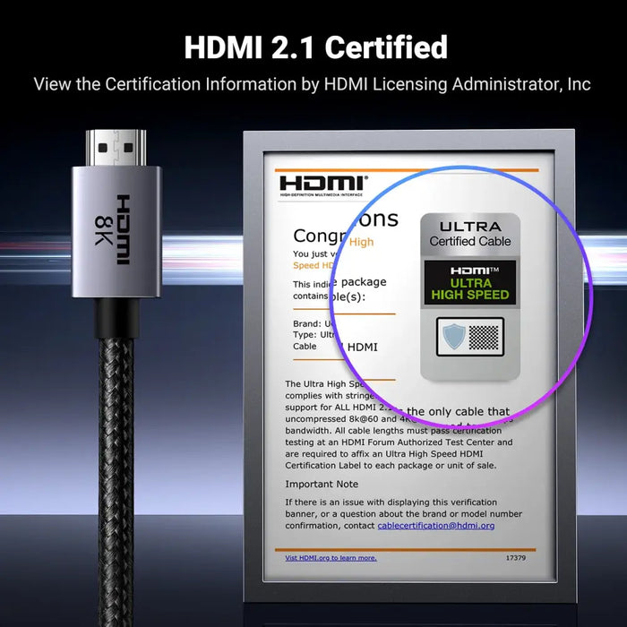 Ugreen HD171 25908 cable with HDMI 2.1 8K connectors certified 1 m - gray - Video cables<<<HurtelXML