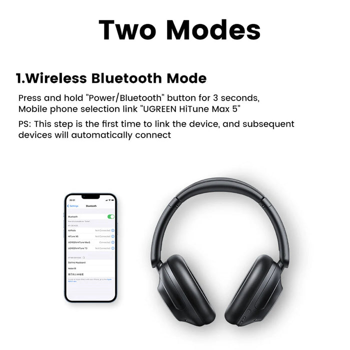 Ugreen HP202 HiTune Max5 on-ear wireless headphones with hybrid ANC noise reduction - black - Headphones