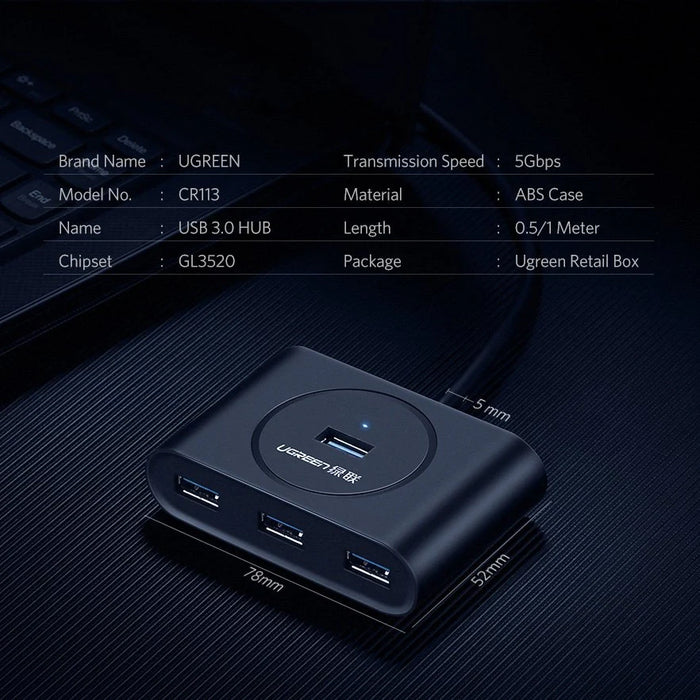 Ugreen HUB 4x USB 3.2 Gen 1 (0.5 m cable) black (20290) - USB hubs<<<HurtelXML
