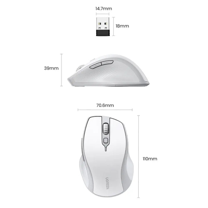 Ugreen MU101 ergonomic wireless mouse Bluetooth / 2.4 GHz - white - Other office accessories<<<HurtelXML