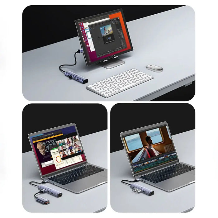 Ugreen multifunctional adapter HUB USB 3.0 - 3 x USB / Ethernet RJ-45 / USB Type C PD gray (CM475) - USB