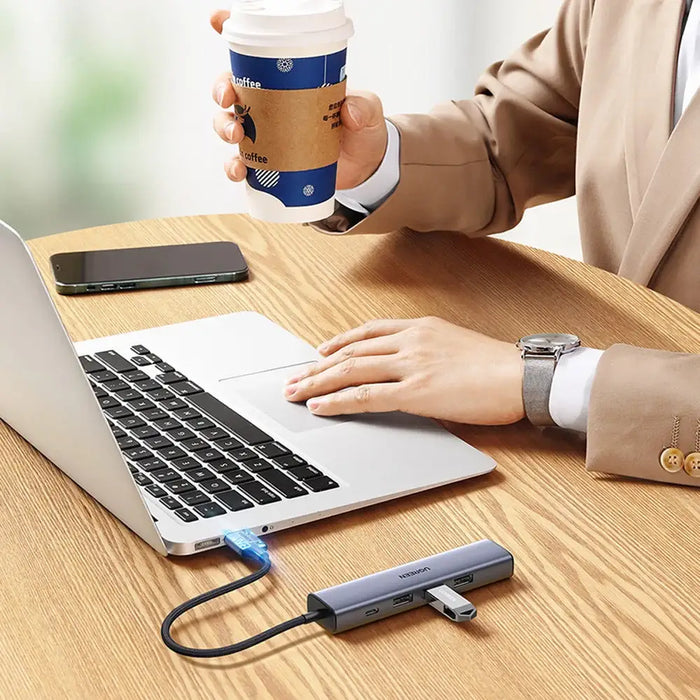 Ugreen multifunctional adapter HUB USB 3.0 - 3 x USB / Ethernet RJ-45 / USB Type C PD gray (CM475) - USB