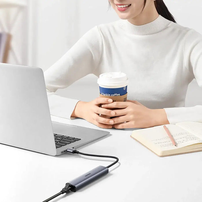 Ugreen multifunctional adapter HUB USB 3.0 - 3 x USB / Ethernet RJ-45 / USB Type C PD gray (CM475) - USB