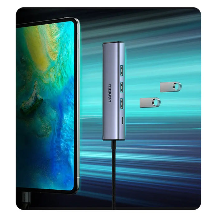 Ugreen multifunctional adapter HUB USB 3.0 - 3 x USB / Ethernet RJ-45 / USB Type C PD gray (CM475) - USB