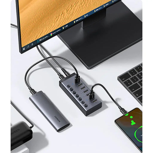 Ugreen multifunctional HUB 7in1 USB Type C - 7x USB Type A 3.0 PD DC 12V gray (CM481) - USB hubs<<<HurtelXML