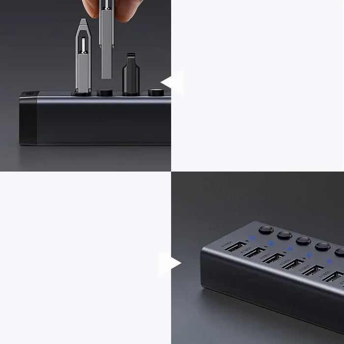 Ugreen multifunctional HUB 7in1 USB Type C - 7x USB Type A 3.0 PD DC 12V gray (CM481) - USB hubs<<<HurtelXML