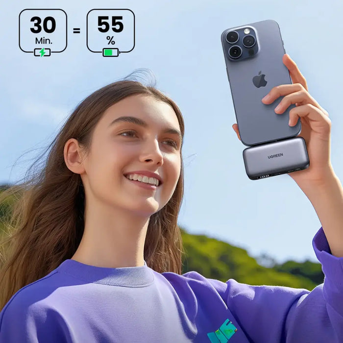 Ugreen PB503 5000mAh powerbank with USB-C port and integrated USB-C connector - gray - Powerbanks<<<HurtelXML