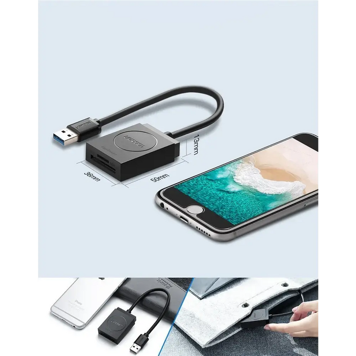 Ugreen SD / micro SD card reader to USB 3.0 black (20250) - Flash card readers<<<HurtelXML