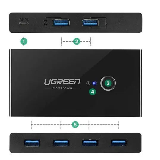 Ugreen switch box HUB switch 4x USB 3.2 Gen 1 USB splitter for two computers black (US216 30768) - KVM