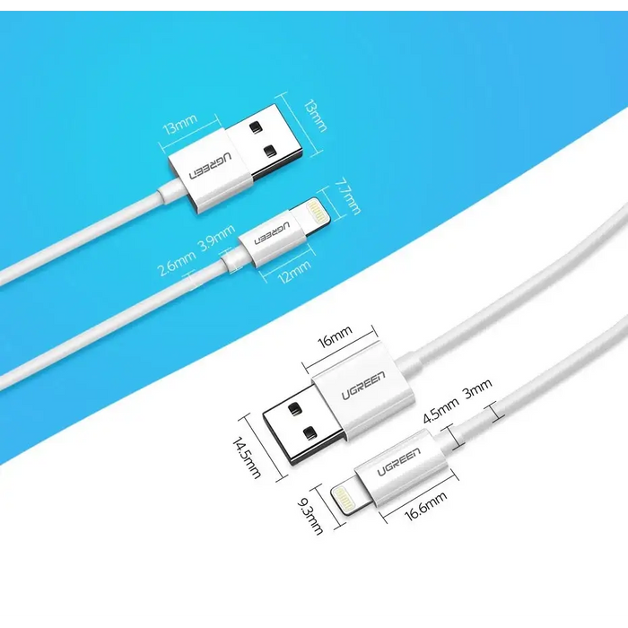 Ugreen US155 20728 USB-A / Lightning MFi 2.4A cable 1m - white - Cell phone cables<<<HurtelXML&&&Кабели за мобилни