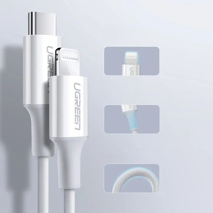 Ugreen US171 Lightning - USB-C MFi PD cable 20W 3A 480Mb/s 0.5m - white - Cell phone cables<<<HurtelXML