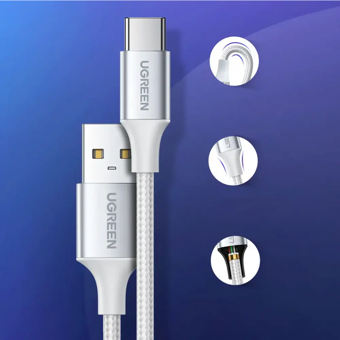 Ugreen US288 60409 USB-A / USB-C QC 3.0 3A 3m cable - white - Cell phone cables<<<HurtelXML