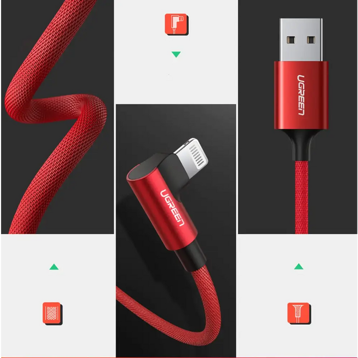 Ugreen US299 60555 angled Lightning / USB-A MFi cable 2.4A 1m - red - Cell phone cables<<<HurtelXML