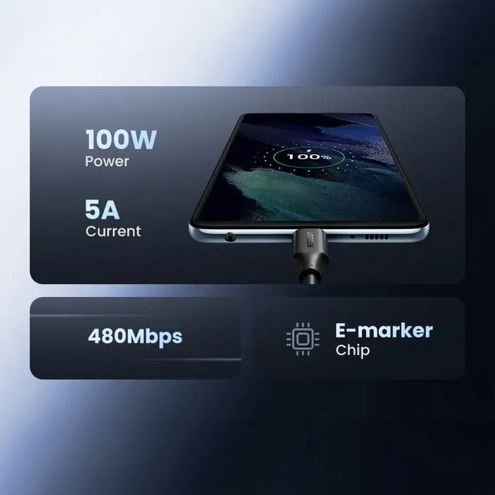 Ugreen US562 USB-C - USB-C PD QC cable 100W 5A 480Mb/s 1.5m - black - Cell phone cables<<<HurtelXML