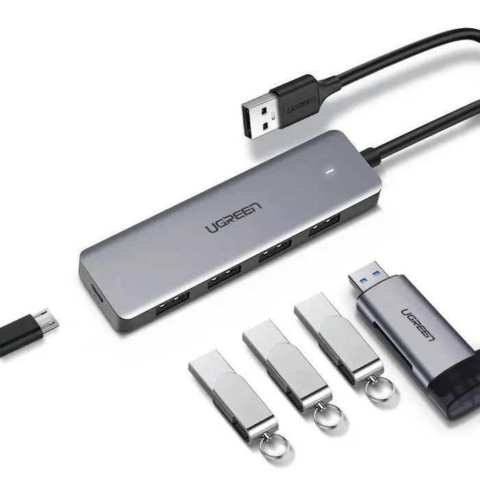 Ugreen USB HUB - 4x USB 3.2 Gen 1 with micro USB power port gray (CM219 50985) - USB hubs<<<HurtelXML