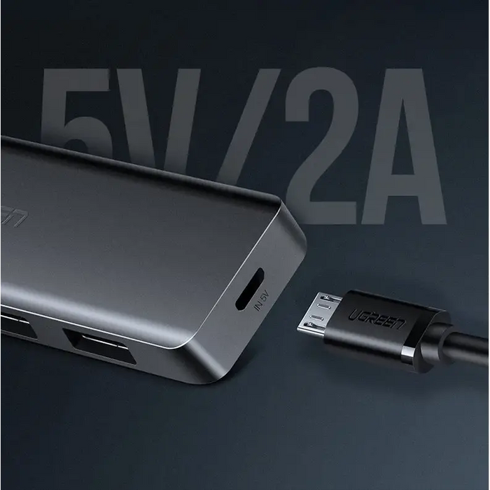 Ugreen USB HUB - 4x USB 3.2 Gen 1 with micro USB power port gray (CM219 50985) - USB hubs<<<HurtelXML