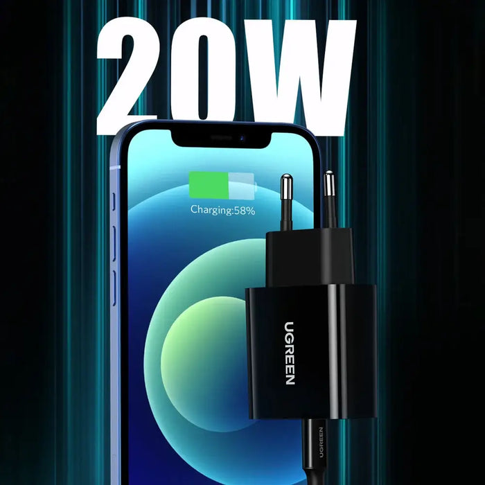 Ugreen USB wall charger Type C 20W Power Delivery black (10191) - Cell phone USB charger<<<HurtelXML