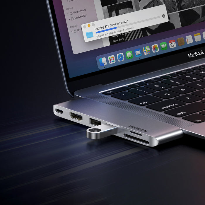 HUB Ugreen CM380 2xUSB C - HDMI/2xUSB 3.0/SD TF/USB C PD - gray