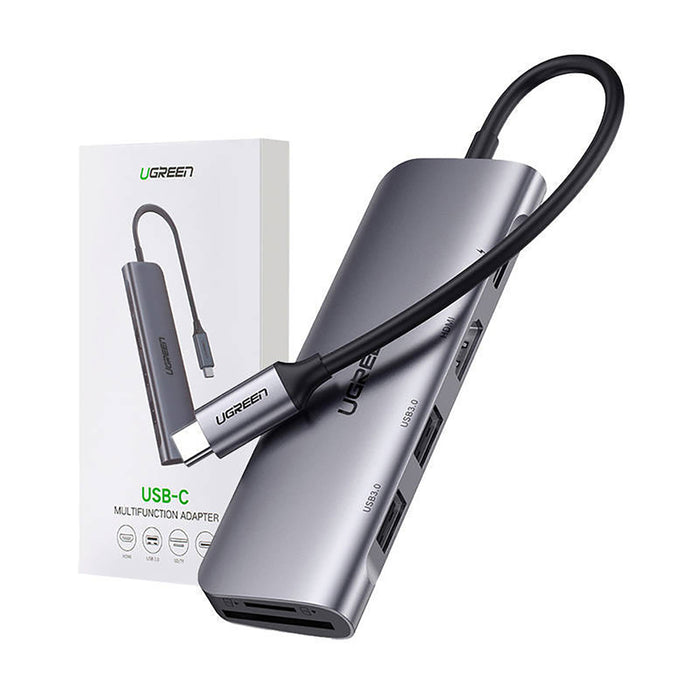 Ugreen CM195 6in1 adapter USB-C - HDMI / 2x USB-A 3.0 / USB-C PD / SD / TF reader - gray