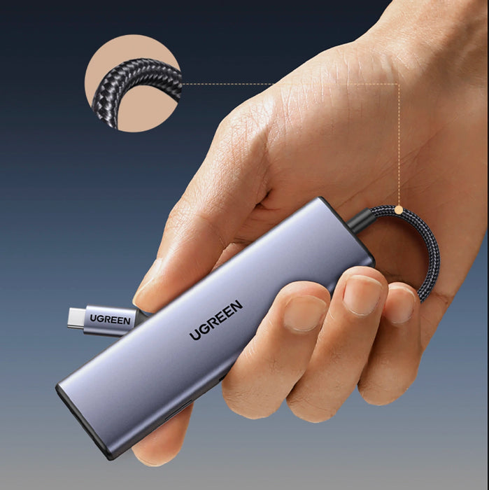 Ugreen CM498 15600 USB-C Adapter - 3x USB-A 3.0 / HDMI / VGA / RJ45 / SD / TF Card Reader / USB-C PD - Gray