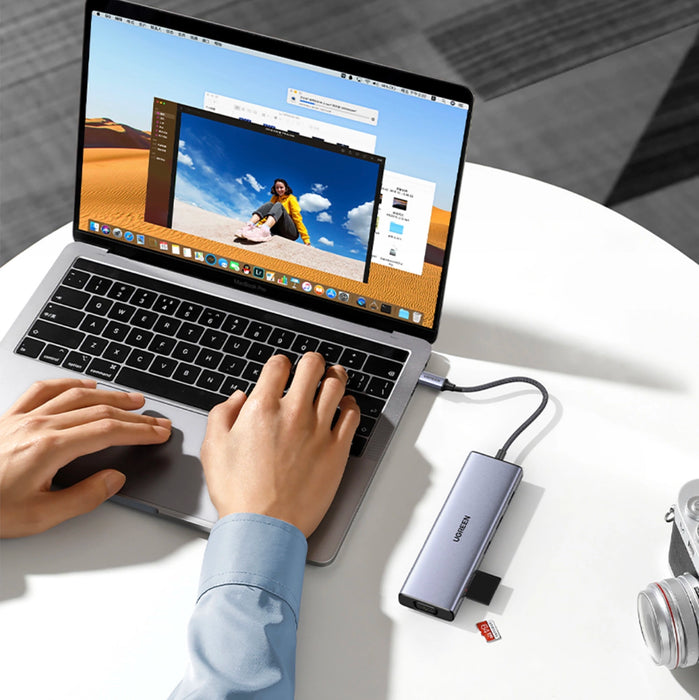 Ugreen CM498 15600 USB-C Adapter - 3x USB-A 3.0 / HDMI / VGA / RJ45 / SD / TF Card Reader / USB-C PD - Gray