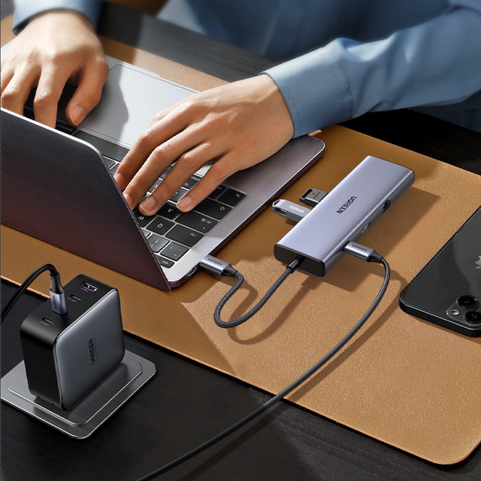 Ugreen CM498 15600 USB-C Adapter - 3x USB-A 3.0 / HDMI / VGA / RJ45 / SD / TF Card Reader / USB-C PD - Gray