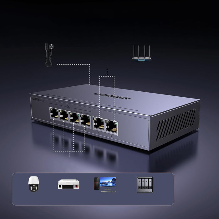 Switch Ugreen 6-Port 1Gb/s Ethernet Switch with PoE - Gray