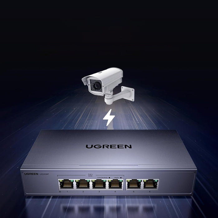 Switch Ugreen 6-Port 1Gb/s Ethernet Switch with PoE - Gray